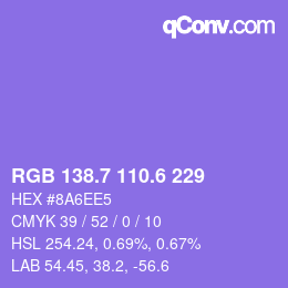 カラーコード: RGB 138.7 110.6 229 | qconv.com