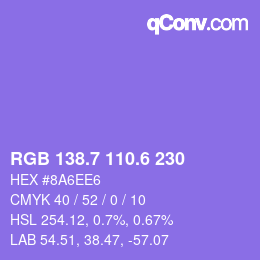 カラーコード: RGB 138.7 110.6 230 | qconv.com