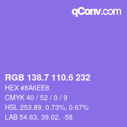 カラーコード: RGB 138.7 110.6 232 | qconv.com