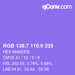 カラーコード: RGB 138.7 110.6 235 | qconv.com