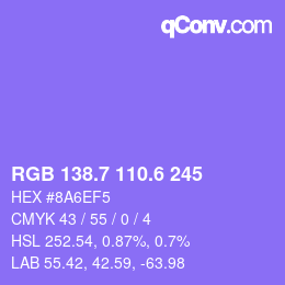 カラーコード: RGB 138.7 110.6 245 | qconv.com
