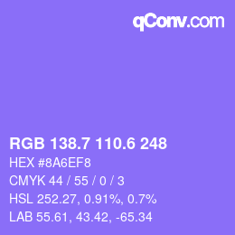 カラーコード: RGB 138.7 110.6 248 | qconv.com