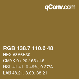 カラーコード: RGB 138.7 110.6 48 | qconv.com
