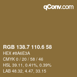 カラーコード: RGB 138.7 110.6 58 | qconv.com