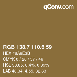 カラーコード: RGB 138.7 110.6 59 | qconv.com