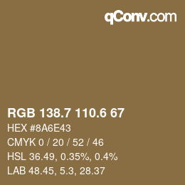 カラーコード: RGB 138.7 110.6 67 | qconv.com