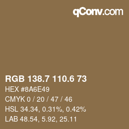 カラーコード: RGB 138.7 110.6 73 | qconv.com