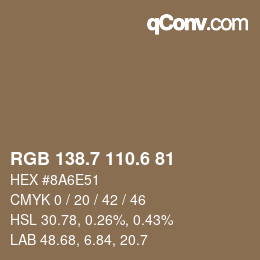 カラーコード: RGB 138.7 110.6 81 | qconv.com