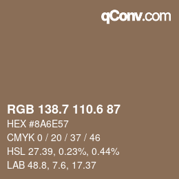 カラーコード: RGB 138.7 110.6 87 | qconv.com