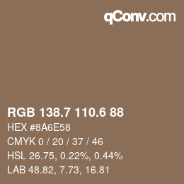 カラーコード: RGB 138.7 110.6 88 | qconv.com