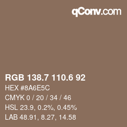 カラーコード: RGB 138.7 110.6 92 | qconv.com