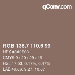 カラーコード: RGB 138.7 110.6 99 | qconv.com