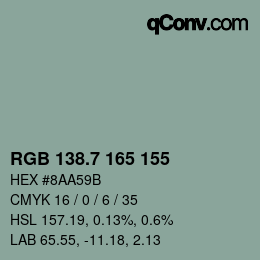 カラーコード: RGB 138.7 165 155 | qconv.com