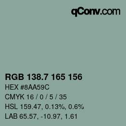 カラーコード: RGB 138.7 165 156 | qconv.com