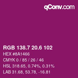カラーコード: RGB 138.7 20.6 102 | qconv.com