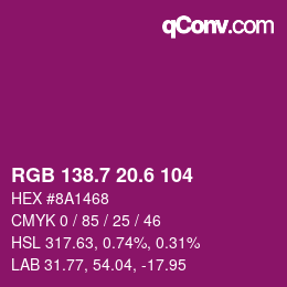カラーコード: RGB 138.7 20.6 104 | qconv.com