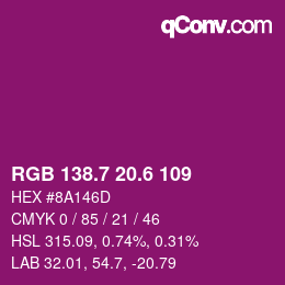 カラーコード: RGB 138.7 20.6 109 | qconv.com