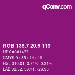 カラーコード: RGB 138.7 20.6 119 | qconv.com