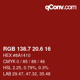 カラーコード: RGB 138.7 20.6 16 | qconv.com
