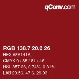 カラーコード: RGB 138.7 20.6 26 | qconv.com