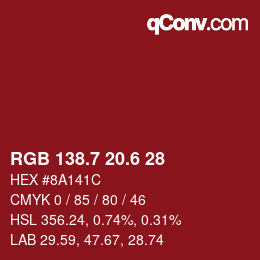 カラーコード: RGB 138.7 20.6 28 | qconv.com