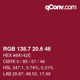カラーコード: RGB 138.7 20.6 46 | qconv.com
