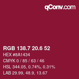 カラーコード: RGB 138.7 20.6 52 | qconv.com