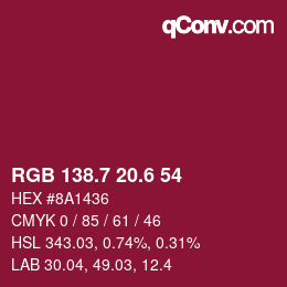 カラーコード: RGB 138.7 20.6 54 | qconv.com