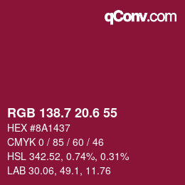 カラーコード: RGB 138.7 20.6 55 | qconv.com