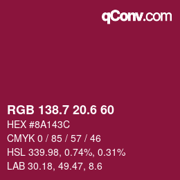 カラーコード: RGB 138.7 20.6 60 | qconv.com