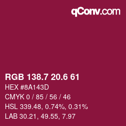 カラーコード: RGB 138.7 20.6 61 | qconv.com