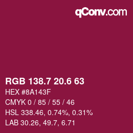 カラーコード: RGB 138.7 20.6 63 | qconv.com