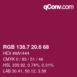 カラーコード: RGB 138.7 20.6 68 | qconv.com