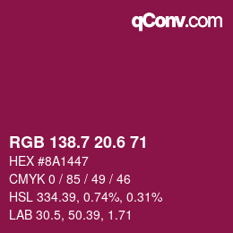 カラーコード: RGB 138.7 20.6 71 | qconv.com