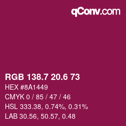 カラーコード: RGB 138.7 20.6 73 | qconv.com