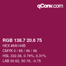 カラーコード: RGB 138.7 20.6 75 | qconv.com