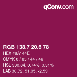 カラーコード: RGB 138.7 20.6 78 | qconv.com
