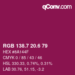 カラーコード: RGB 138.7 20.6 79 | qconv.com