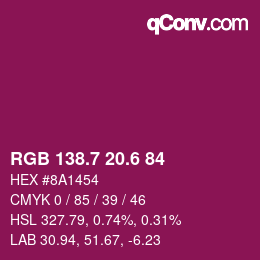 カラーコード: RGB 138.7 20.6 84 | qconv.com