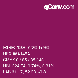 カラーコード: RGB 138.7 20.6 90 | qconv.com