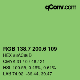カラーコード: RGB 138.7 200.6 109 | qconv.com