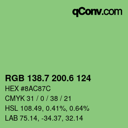 カラーコード: RGB 138.7 200.6 124 | qconv.com