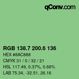 カラーコード: RGB 138.7 200.6 136 | qconv.com