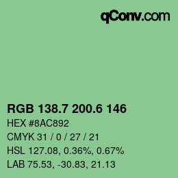カラーコード: RGB 138.7 200.6 146 | qconv.com