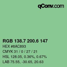 カラーコード: RGB 138.7 200.6 147 | qconv.com
