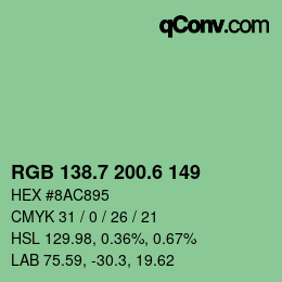 カラーコード: RGB 138.7 200.6 149 | qconv.com