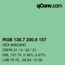カラーコード: RGB 138.7 200.6 157 | qconv.com