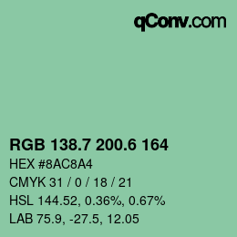 カラーコード: RGB 138.7 200.6 164 | qconv.com