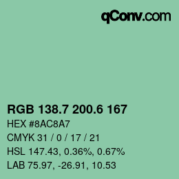 カラーコード: RGB 138.7 200.6 167 | qconv.com