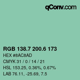 カラーコード: RGB 138.7 200.6 173 | qconv.com